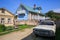 Wooden house with Soviet Volga car in front of him. Suzdal, Russia