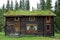 Wooden house with turf roof