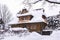 Wooden house under heavy snow, Zakopane, Poland.