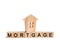 Wooden house with wooden blocks and the inscription mortgage. credit for property, apartment. Business loans for real estate.