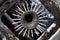 Wooden household matches instead of fire in the gas burner of the kitchen stove close-up. Top view of a kitchen gas stove in very