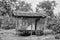 Wooden hovel, shanty, shack in Philippines in black and white