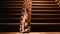 Wooden human figure climbing the stairs