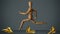 Wooden Human Running With Banana Peel on Ground and Dark Background, Accident or Insurance Concept,