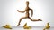 Wooden Human Running With Banana Peel, Man Running,