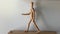 Wooden Human Walking With White Background, Action Walking Concept,