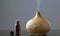 wooden humidifier for essential oils, with steam smoke, gray background