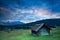 Wooden hut by Geroldsee lake during sunrise