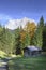 Wooden hut shack at austrian alps in fall front