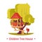 Wooden hut on tree for children activity.