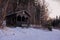 Wooden hut in winter landscape in Harz Mountain National Park, Germany