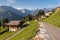 Wooden huts in Braunwald village in Glarus Alps, Switzerland