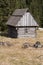 Wooden huts in Chocholowska valley in spring, Tatra Mountains