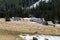 Wooden huts in Chocholowska valley in spring, Tatra Mountains,