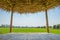 The wooden huts in a rice green in the field a vast area