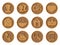 Wooden icons 3D on a round wooden background. Part one