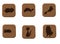 Wooden icons set with pets silhouettes.