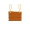 Wooden information board plaque hanging from two ropes -