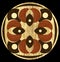Wooden inlay, light and dark wood patterns in circle composition. Veneer textured antique geometric ornament. Wooden art