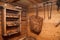 Wooden interior of an old village workshop