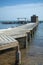 A wooden jetty and boardwalk at Lo Pagan, at the Mar Menor in Spain.