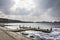 Wooden jetty on a frozen lake