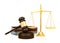 Wooden judge`s gavel and golden scale and law book