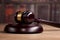 Wooden judge`s gavel. Law. Judge`s office.