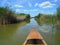 Wooden kayak on lake Neusiedel. Rust Burgenland Austria