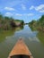 Wooden kayak on lake Neusiedl. Rust Burgenland Austria