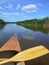 Wooden kayak on lake Neusiedler See. Rust Burgenland Austria