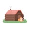 Wooden kennel with lying dog inside. Flat vector Illustration on a white background