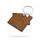 Wooden key ring isolated on white background. Key chain for your design. Clipping paths object.  House shape