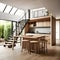 Wooden kitchen featuring a table and staircase