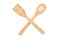 Wooden kitchen spoon and spatula on a white background top view