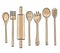 Wooden kitchen utensils set of hand drawn art illustration