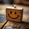 Wooden label with smiley face positive feedback, mental health day