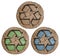 Wooden labels with recycling symbol