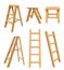 Wooden ladders. Interior household equipment standing on tools for home library step ladder for bookshelf vector