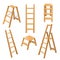 Wooden Ladders Realistic Set