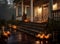 wooden leaf halloween porch fall house pumpkin decoration door holiday. Generative AI.