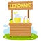 Wooden lemonade stand and lemon juice. Vector illustration