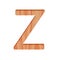 Wooden letter pattern beautiful 3d isolated on white background, design alphabet Z