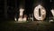 Wooden letters with bulb lights. Word - Love. Illuminated word LOVE on the stage. Word love consisting of lights on