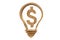 Wooden Lightbulb with Dollar Sign on white background