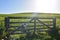 Wooden livestock gate in back light