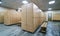 Wooden lockers with a wood bench in a locker room