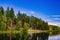 Wooden log cabin at the lake in summer in Finland