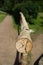 Wooden log fence. handrails from wood