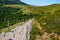 Wooden long walking pathway in puy de dome french mountains volcano